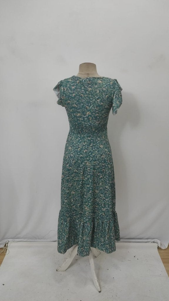 Rochie pentru femei cu mânecă scurtă, decolteu petrecut, talie elastică, cu imprimeu floral, 32816