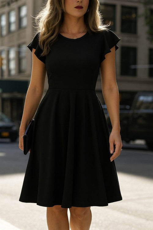 Rochie de damă din crep importat, plisată, cu mâneci fluture, guler rotund, 27311