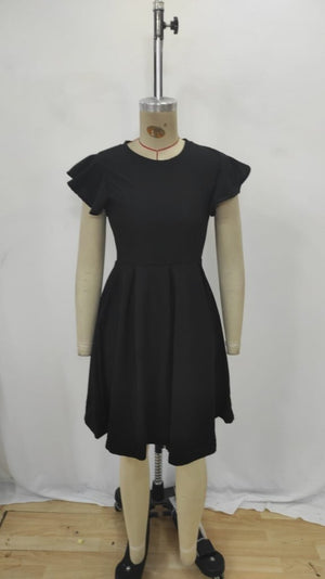 Rochie de damă din crep importat, plisată, cu mâneci fluture, guler rotund, 27311