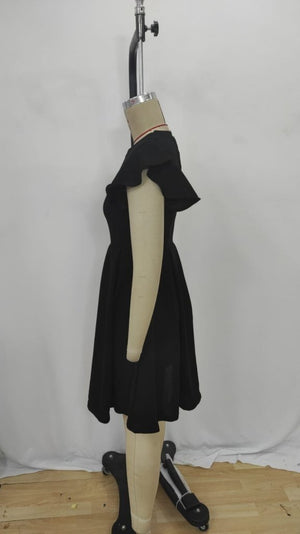 Rochie de damă din crep importat, plisată, cu mâneci fluture, guler rotund, 27311