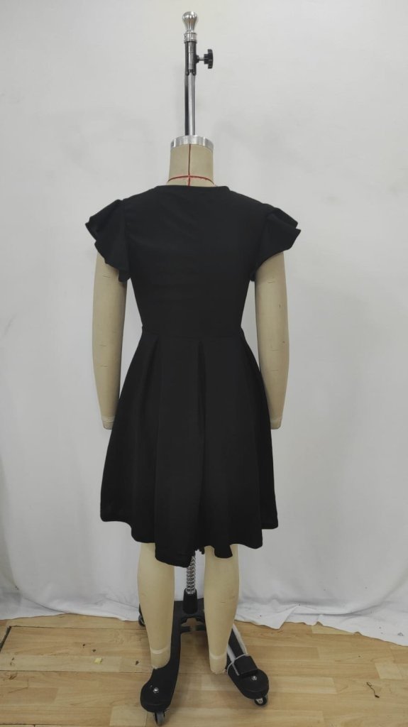 Rochie de damă din crep importat, plisată, cu mâneci fluture, guler rotund, 27311