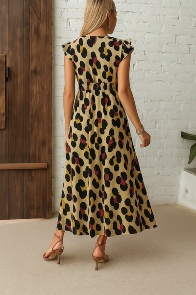 Women's Short-Sleeved V-Neck Patterned Supreme Dress with Side Slit, 25711