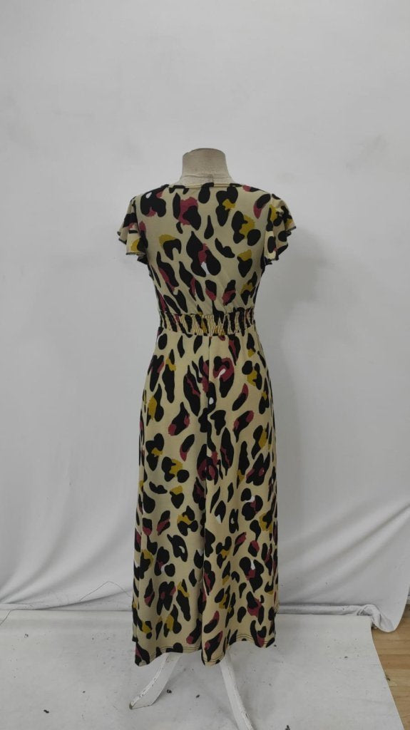 Women's Short-Sleeved V-Neck Patterned Supreme Dress with Side Slit, 25711
