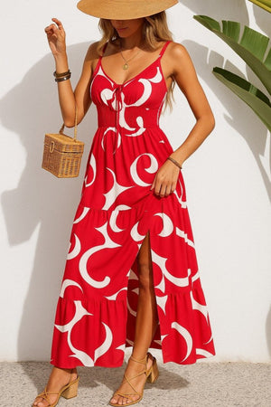 Rochie Supreme pentru femei, cu bretele, decoltată, cu șireturi, crăpătură, cu model, 27210