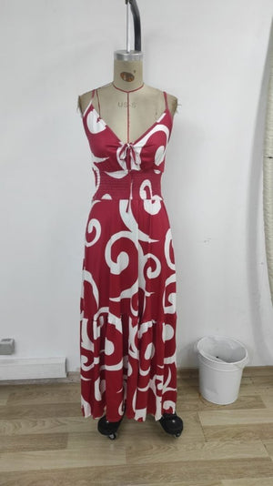 Rochie Supreme pentru femei, cu bretele, decoltată, cu șireturi, crăpătură, cu model, 27210