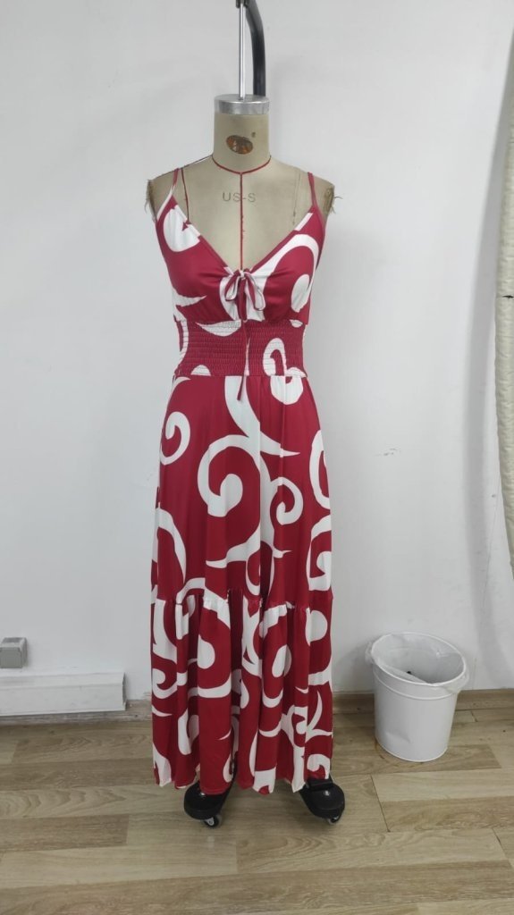 Rochie Supreme pentru femei, cu bretele, decoltată, cu șireturi, crăpătură, cu model, 27210