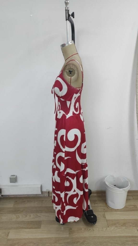 Rochie Supreme pentru femei, cu bretele, decoltată, cu șireturi, crăpătură, cu model, 27210