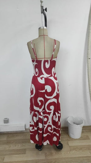 Rochie Supreme pentru femei, cu bretele, decoltată, cu șireturi, crăpătură, cu model, 27210