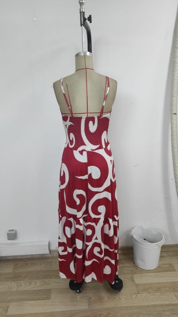 Rochie Supreme pentru femei, cu bretele, decoltată, cu șireturi, crăpătură, cu model, 27210