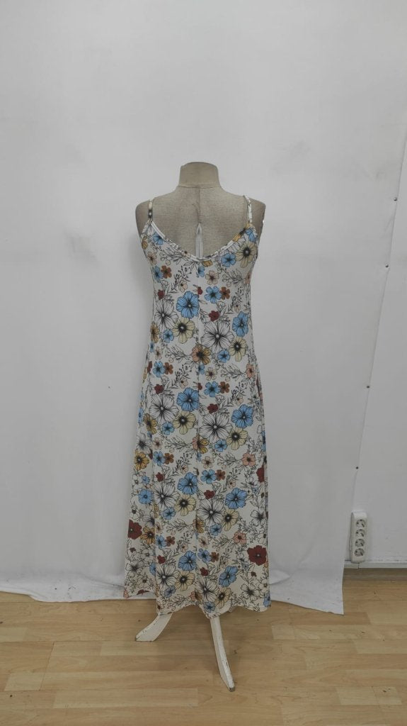 Women's Spaghetti Strap Wide V-Neck Patterned Supima Dress, 34081