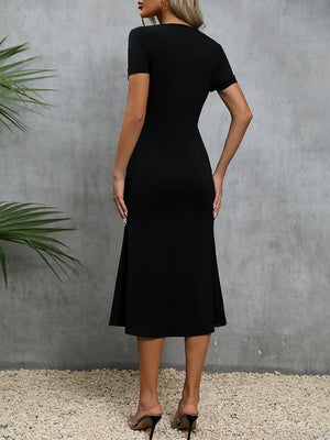 Rochie de damă cu mânecă scurtă, decolteu pătrat, cu șireturi, din crep strălucitor, 25896