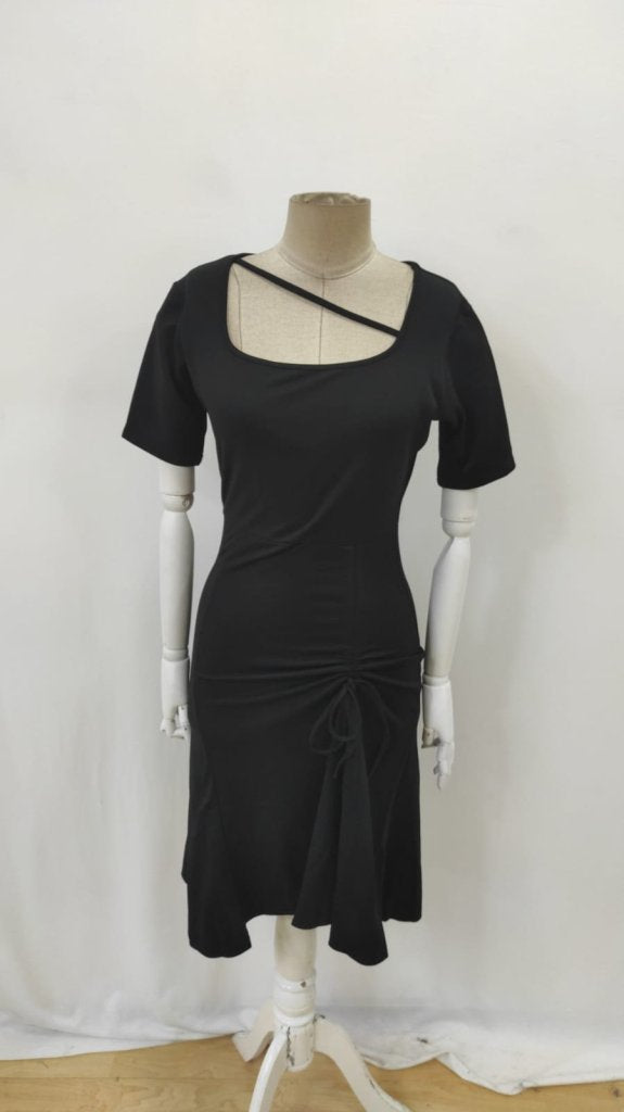 Rochie de damă cu mânecă scurtă, decolteu pătrat, cu șireturi, din crep strălucitor, 25896