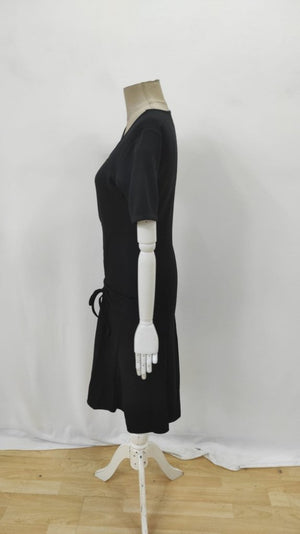 Rochie de damă cu mânecă scurtă, decolteu pătrat, cu șireturi, din crep strălucitor, 25896