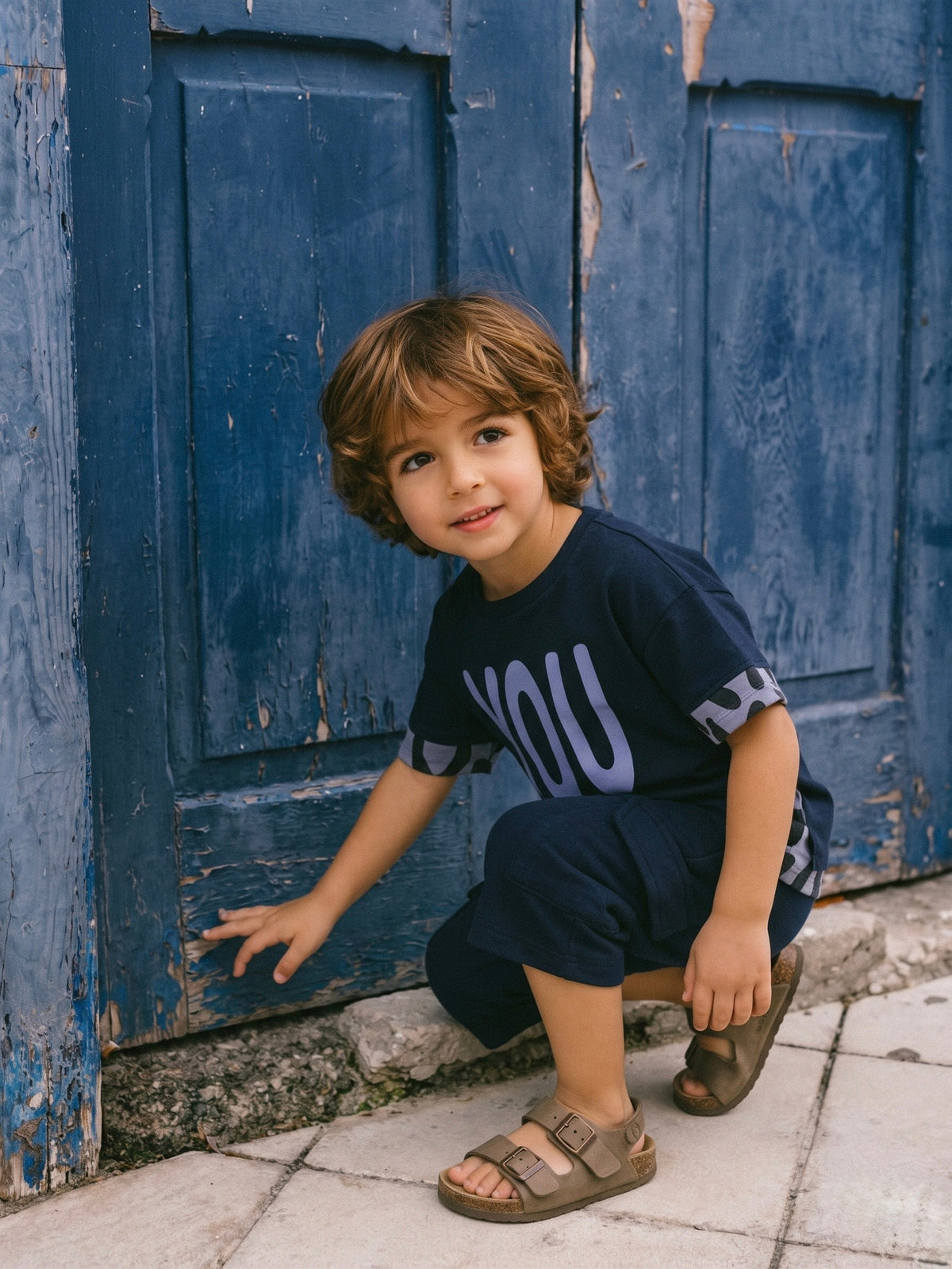 Unisex Çocuk Leopar Baskılı %100 Pamuk Tişört Şort Takım | 3–9 Yaş | RG Brand | RG1333 - MAVİ