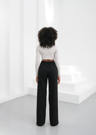 PANTALONI PALAZZO CU ELASTIC ÎN TALIE CU NASTURI METALICI - Negru