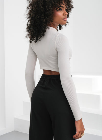 PANTALONI PALAZZO CU ELASTIC ÎN TALIE CU NASTURI METALICI - Negru