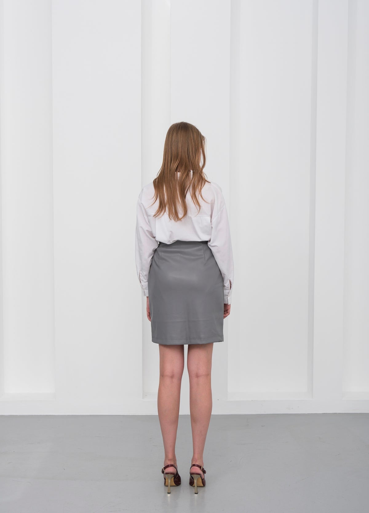JEANE LEATHER SKIRT - Dark Gray