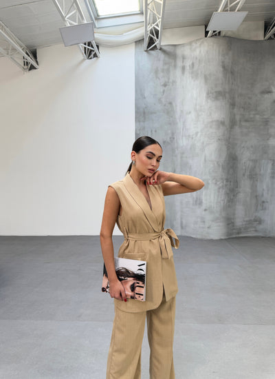 Set două piese, vestă și pantaloni CURA - Mink