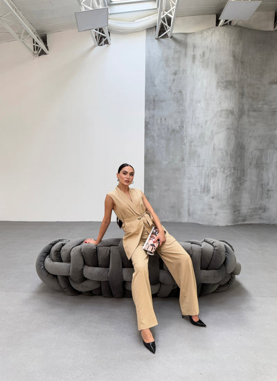 Set două piese, vestă și pantaloni CURA - Mink