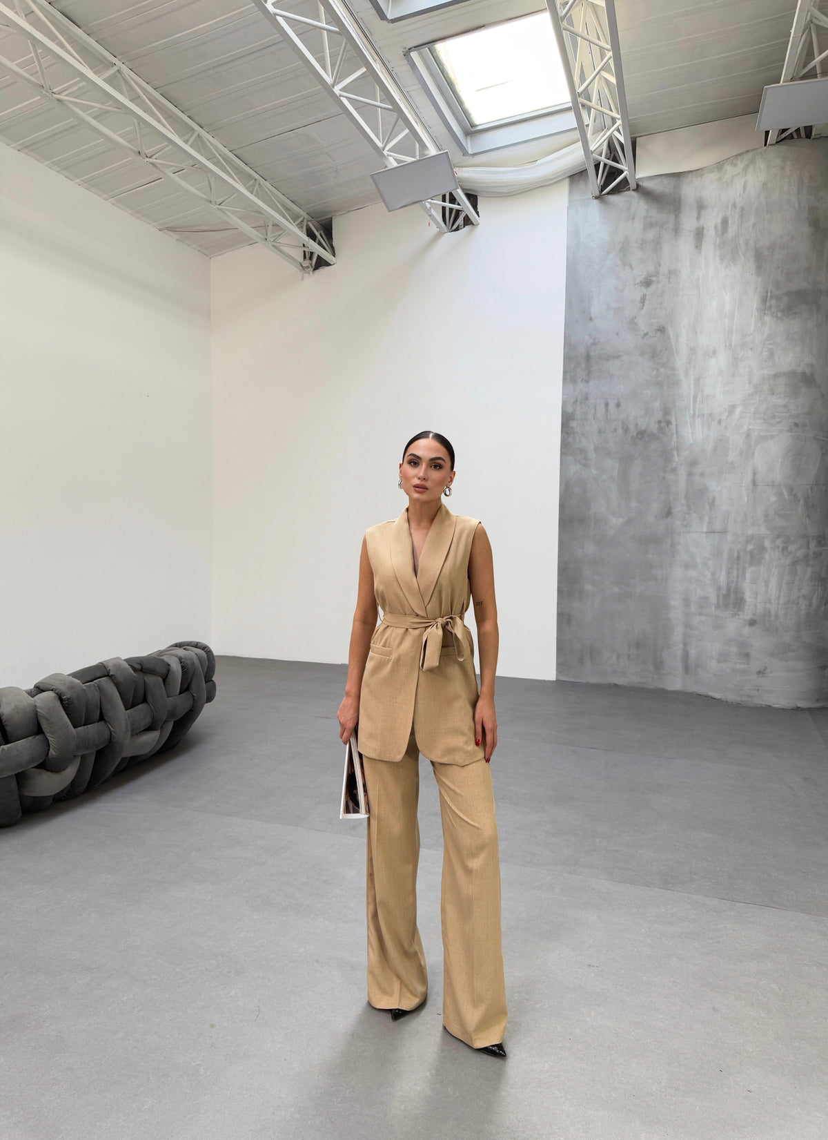 Set două piese, vestă și pantaloni CURA - Mink