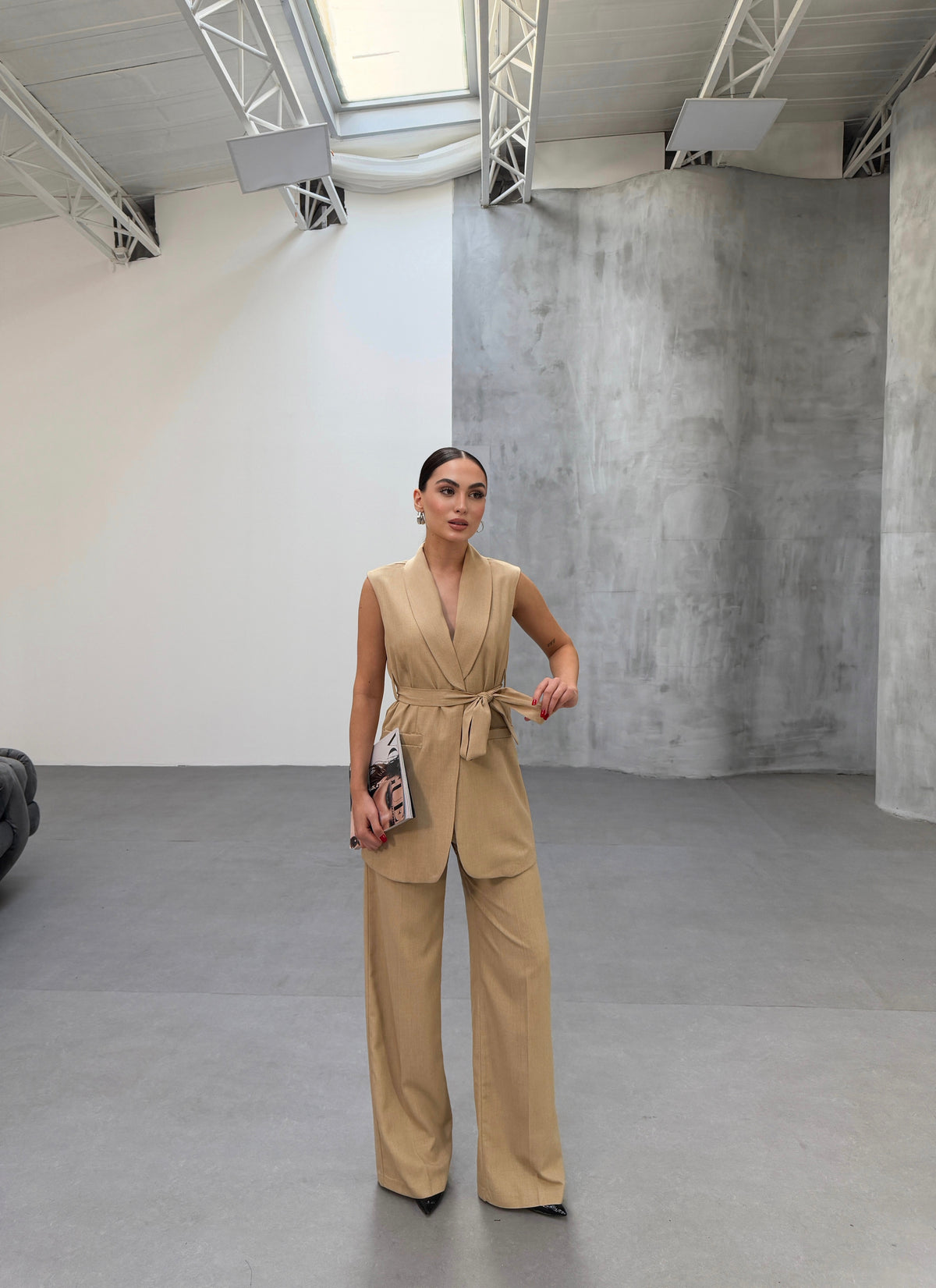 Set două piese, vestă și pantaloni CURA - Mink