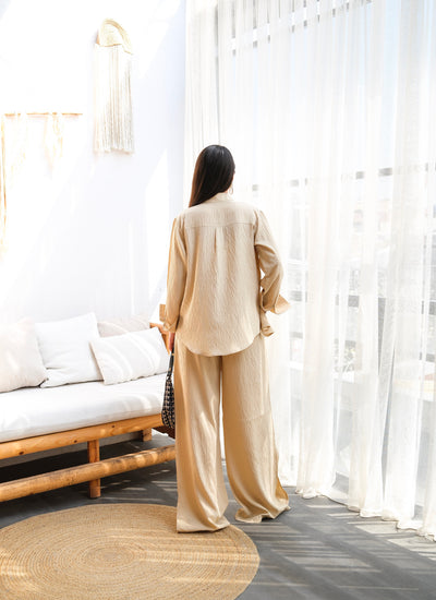 Set două piese cămașă și pantaloni din in - Bej