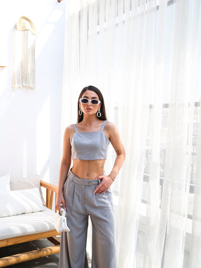 SET DOUĂ PIESE CU PANTALONI ȘI ROCHIE DIN IN - Gri