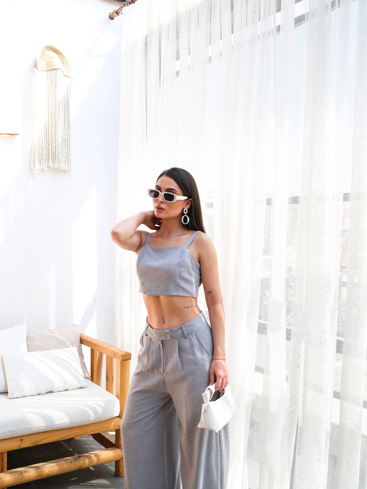 SET DOUĂ PIESE CU PANTALONI ȘI ROCHIE DIN IN - Gri