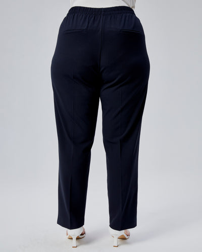 PANTALONI PLUS SIZE CU NASTURI DECORATIV ȘI BANDĂ ELASTICĂ ÎN TALIE LA SPATE - Bleumarin