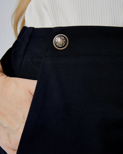 PANTALONI PLUS SIZE CU NASTURI DECORATIV ȘI BANDĂ ELASTICĂ ÎN TALIE LA SPATE - Bleumarin