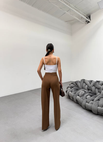 PANTALONI PALAZZO CU TALIE ÎNALTĂ, CROIALĂ DREPTĂ - Bej