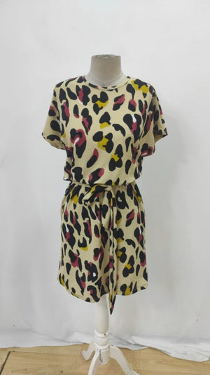 Rochie Supreme pentru femei, cu mânecă scurtă, decolteu rotund, cu curea, model geometric, 26024