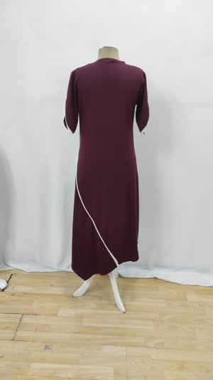 Rochie de damă din viscoză cu două fire, cu mânecă scurtă, guler rotund, dungi duble, detalii colorate, croială asimetrică, 26097
