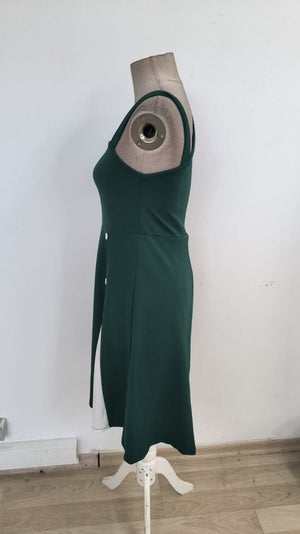 Kadın Tek Omuzu şerit Detaylı Kolsuz Yandan Düğme Detaylı Viskon Elbise, 33243