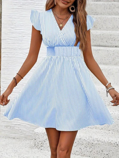 Women's Short Sleeve Wrap Neck Poplin Dress, 26148