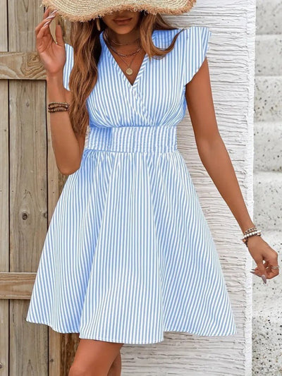 Women's Short Sleeve Wrap Neck Poplin Dress, 26148