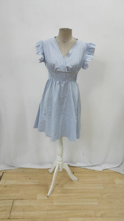 Women's Short Sleeve Wrap Neck Poplin Dress, 26148