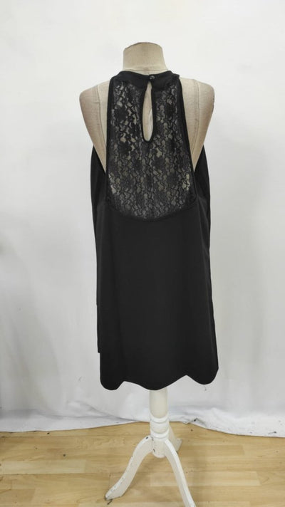Women's Round Neck Off-the-Shoulder Open-Back Lace Detail Iridescent Crepe Dress, 26177