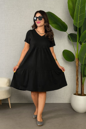 Rochie de damă din viscoză cu mânecă scurtă și decolteu în V, 26178