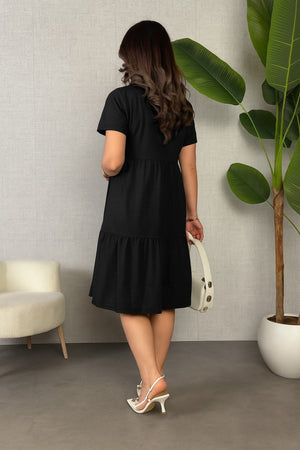 Rochie de damă din viscoză cu mânecă scurtă și decolteu în V, 26178