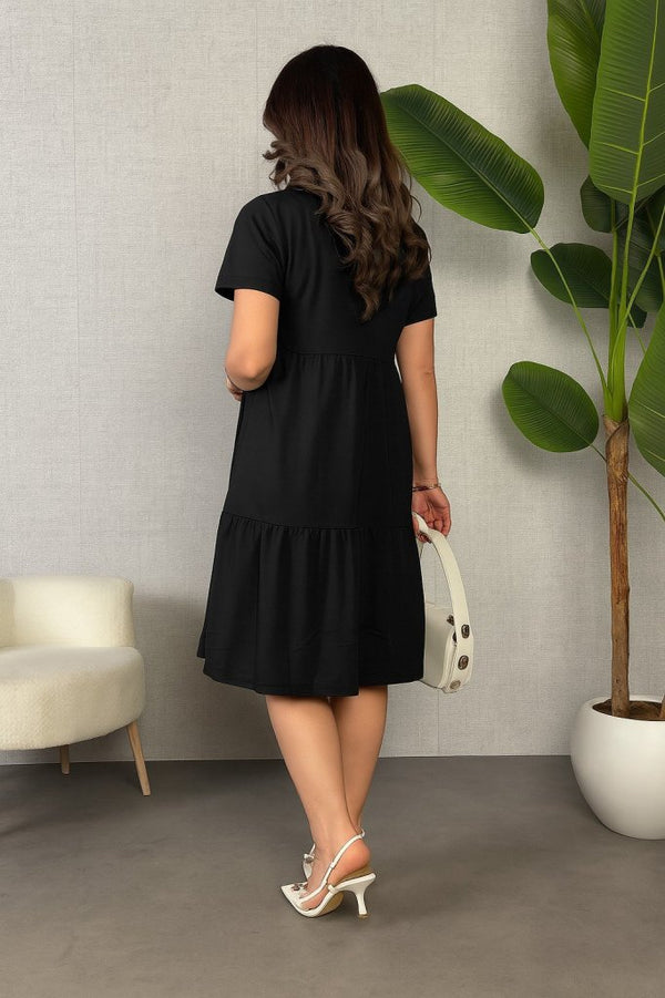 Rochie de damă din viscoză cu mânecă scurtă și decolteu în V, 26178