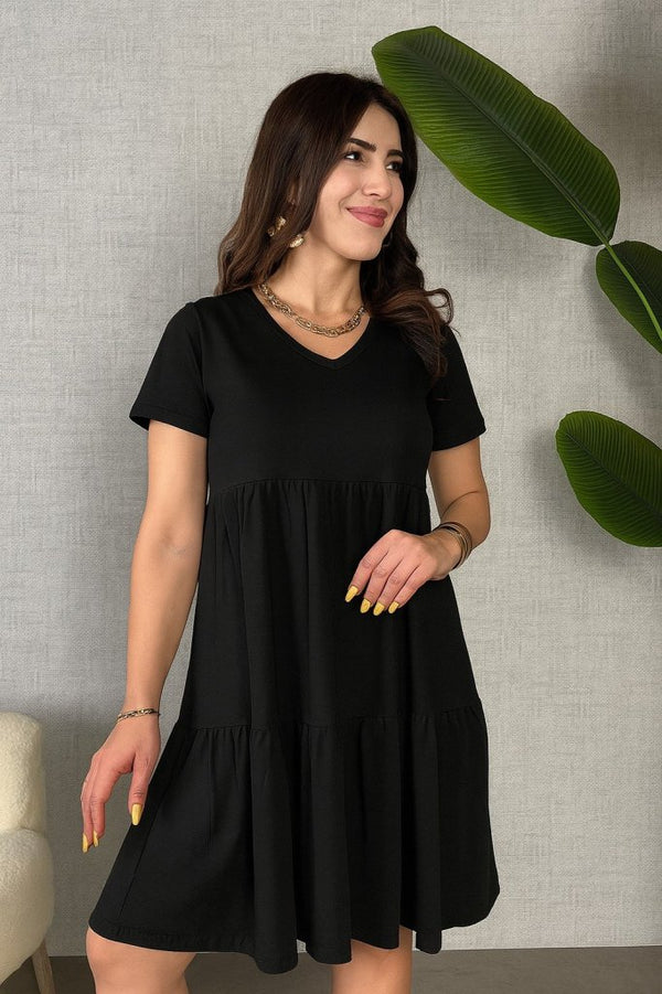 Rochie de damă din viscoză cu mânecă scurtă și decolteu în V, 26178