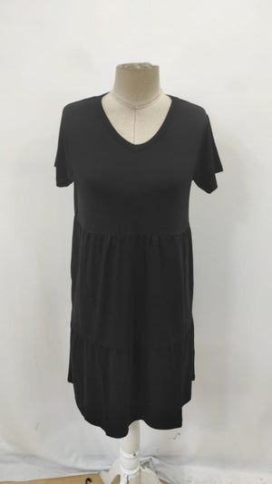 Rochie de damă din viscoză cu mânecă scurtă și decolteu în V, 26178
