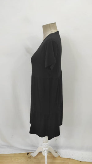 Rochie de damă din viscoză cu mânecă scurtă și decolteu în V, 26178