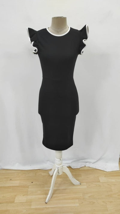 Rochie de damă din crep importat, cu mânecă scurtă și guler rotund, 27388