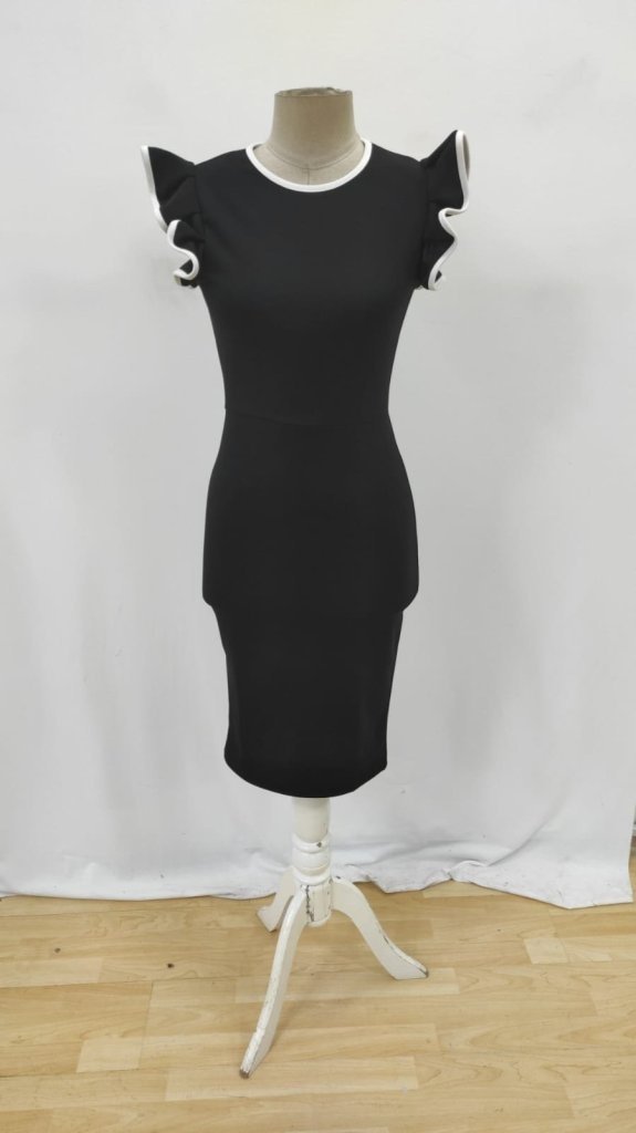 Rochie de damă din crep importat, cu mânecă scurtă și guler rotund, 27388