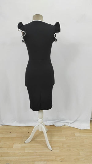 Rochie de damă din crep importat, cu mânecă scurtă și guler rotund, 27388