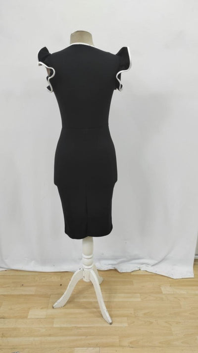 Rochie de damă din crep importat, cu mânecă scurtă și guler rotund, 27388