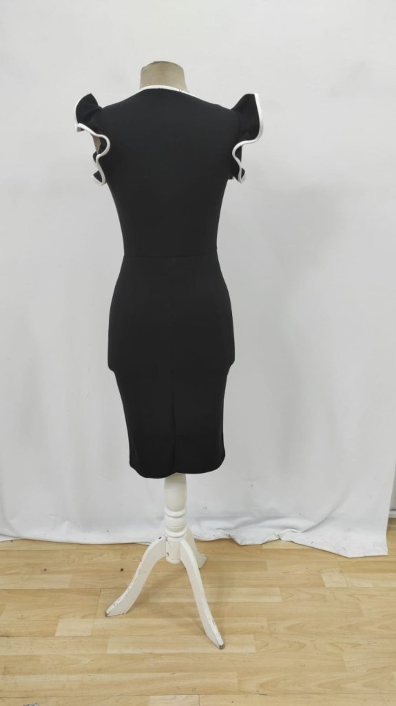 Rochie de damă din crep importat, cu mânecă scurtă și guler rotund, 27388