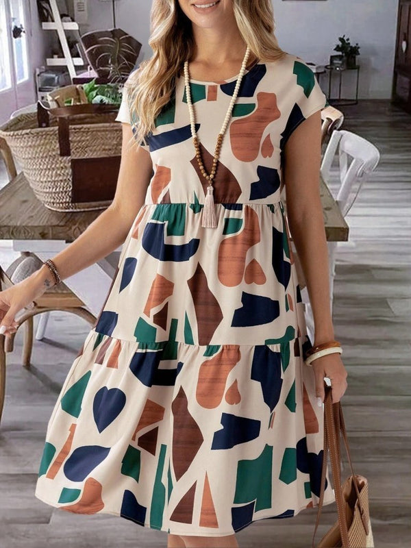 Rochie Supreme pentru femei, cu mânecă scurtă, guler rotund, model și volane, 26205